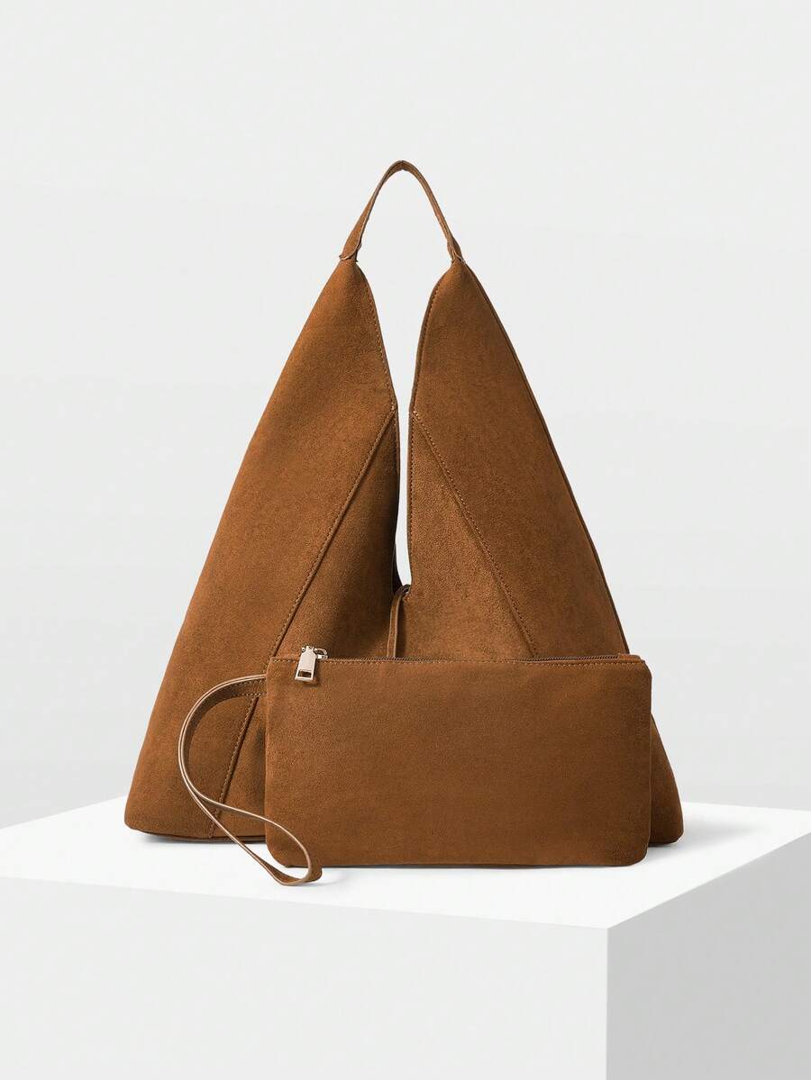 MOTF WOMEN'S FASHION BROWN TOTE BAG, SOFT IMITATION SUEDE MATERIAL, EXQUISITE STRAP, SIMPLE LARGE-CAPACITY SHOULDER BAG, FOR DAILY, COMMUTING, SHOPPING