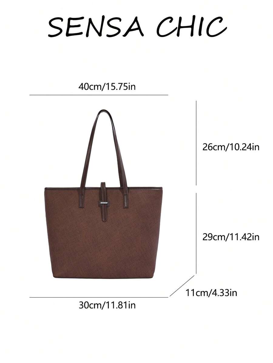 Ins Maillard Vintage Tote Bag, Cross-Grain Wear-Resistant Metal Buckle, Minimalist Design, Large Capacity Commuter Bag, Student Office Worker Daily Travel Elegant Handbag Shoulder Bag