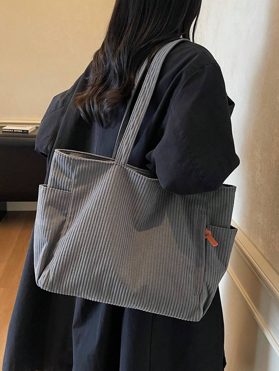 Corduroy Women's Shoulder Bag Tote Large Capacity Shopping Bag Student Bookbag Commuter Handbag