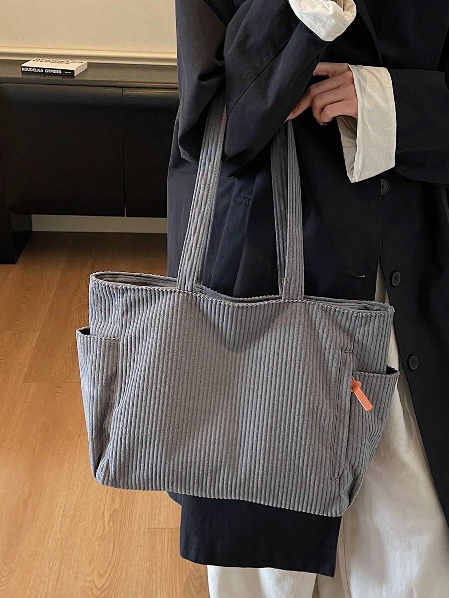 Corduroy Women's Shoulder Bag Tote Large Capacity Shopping Bag Student Bookbag Commuter Handbag