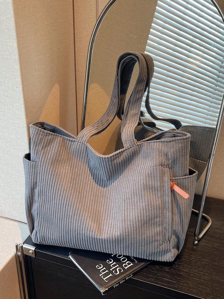 Corduroy Women's Shoulder Bag Tote Large Capacity Shopping Bag Student Bookbag Commuter Handbag