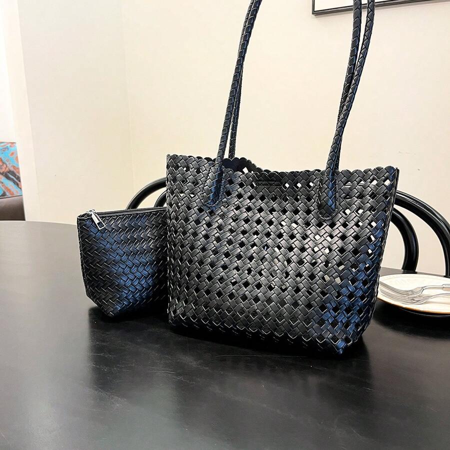 1pc Black & Gold Metal Buckle Scarf Tote Bag, Luxury High-End, Ins Hot Style, Commuter Elegant, Niche Design, Versatile & Chic, Exquisite Feeling, Suitable For Workplace Commute, Business Meeting, Sho