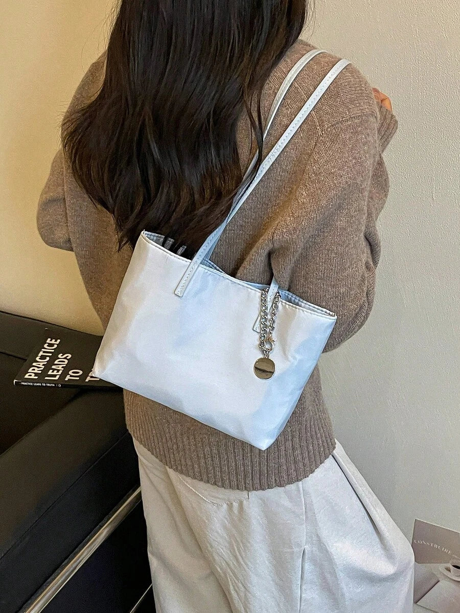 1pc Women's Colorblock Shoulder Crossbody Bag, Large Capacity Shiny Tote Bag, Suitable For Shopping, Commuting, Gift Giving