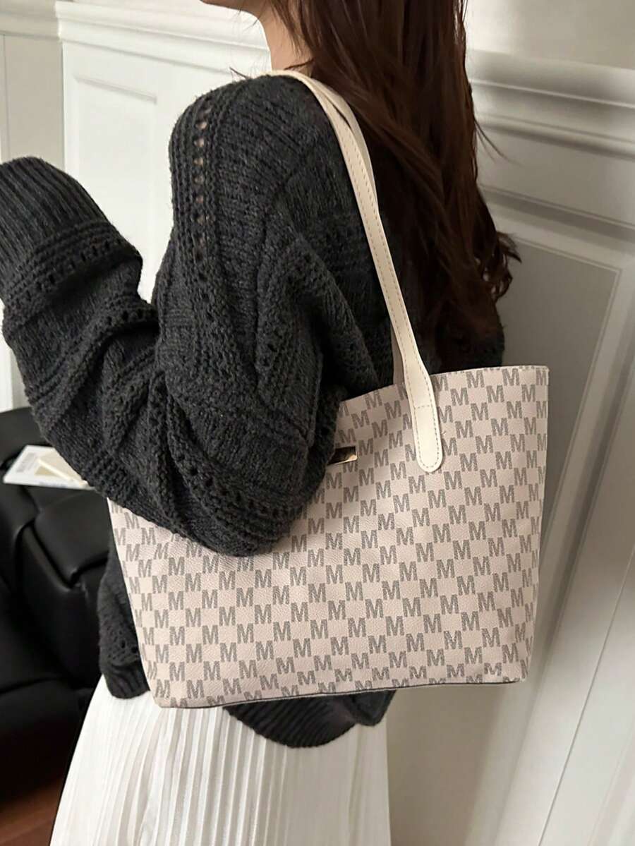 Printed Casual 2026 Minimalist New Style Large Capacity Fashion Letter Shoulder Hand-Carry Commuter Tote Bag For Women