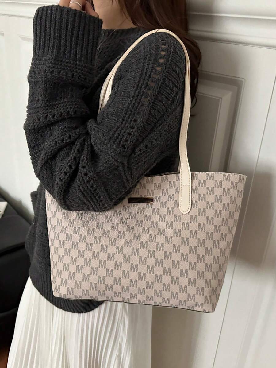 Printed Casual 2026 Minimalist New Style Large Capacity Fashion Letter Shoulder Hand-Carry Commuter Tote Bag For Women
