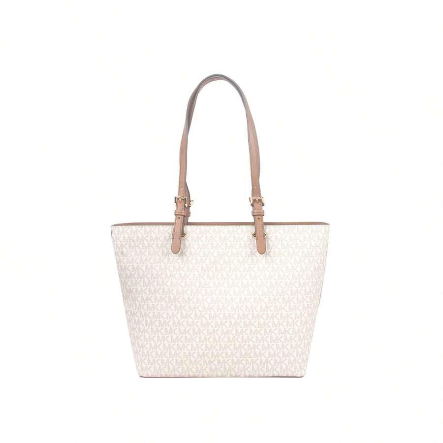 Michael Kors Jet Set Travel Women's Logo Print Shoulder Tote Bag 35F3GTVT3B VANILLA