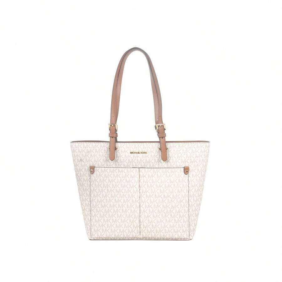 Michael Kors Jet Set Travel Women's Logo Print Shoulder Tote Bag 35F3GTVT3B VANILLA