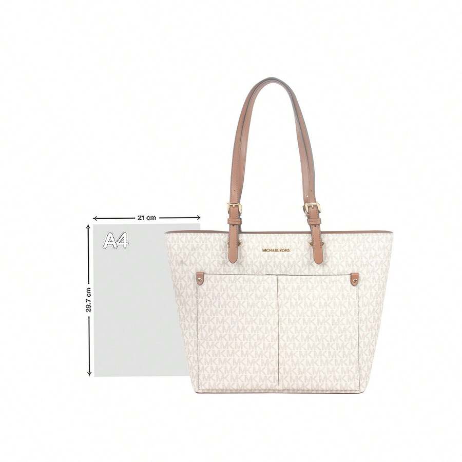 Michael Kors Jet Set Travel Women's Logo Print Shoulder Tote Bag 35F3GTVT3B VANILLA