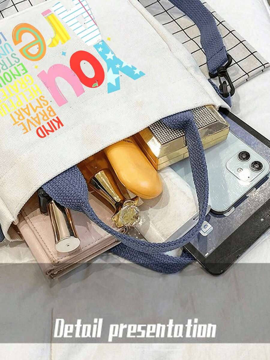 Multifunctional Women's Tote Bag, Women's Shoulder Bag, Large Capacity Multifunctional Crossbody Bag, Lightweight Commuter Shopping Bag, Makeup Bag, Printed With "You Are Kind Brave..." Portable Dail