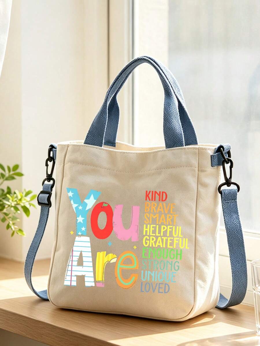 Multifunctional Women's Tote Bag, Women's Shoulder Bag, Large Capacity Multifunctional Crossbody Bag, Lightweight Commuter Shopping Bag, Makeup Bag, Printed With "You Are Kind Brave..." Portable Dail
