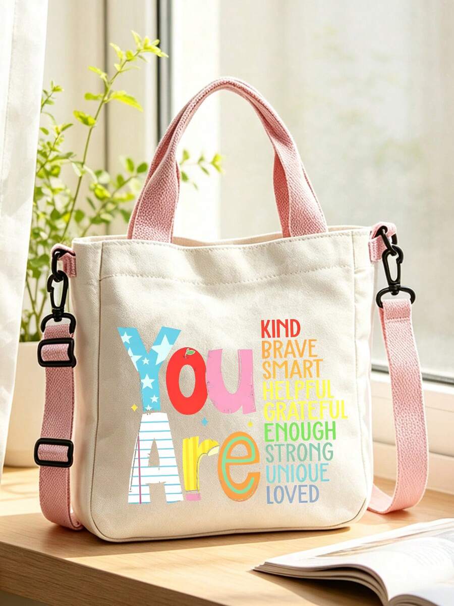 Multifunctional Women's Tote Bag, Women's Shoulder Bag, Large Capacity Multifunctional Crossbody Bag, Lightweight Commuter Shopping Bag, Makeup Bag, Printed With "You Are Kind Brave..." Portable Dail