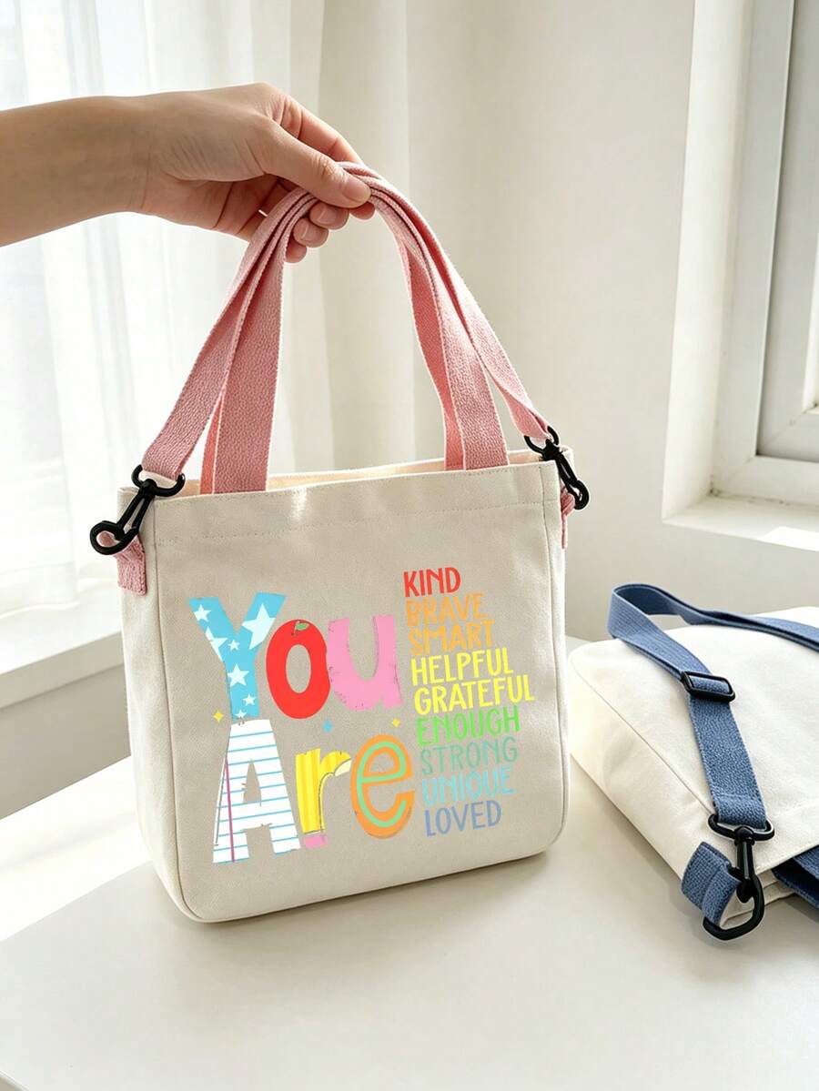 Multifunctional Women's Tote Bag, Women's Shoulder Bag, Large Capacity Multifunctional Crossbody Bag, Lightweight Commuter Shopping Bag, Makeup Bag, Printed With "You Are Kind Brave..." Portable Dail