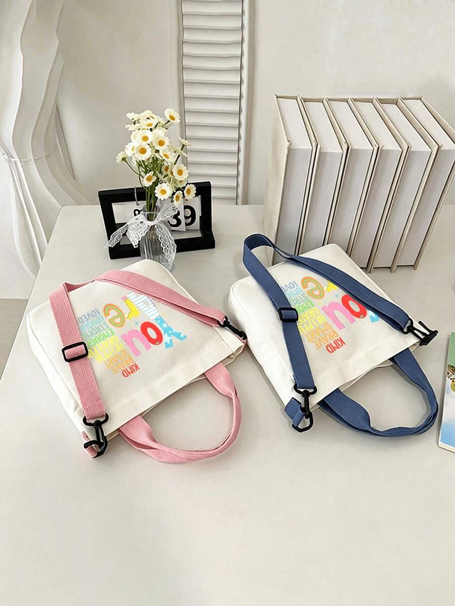Multifunctional Women's Tote Bag, Women's Shoulder Bag, Large Capacity Multifunctional Crossbody Bag, Lightweight Commuter Shopping Bag, Makeup Bag, Printed With "You Are Kind Brave..." Portable Dail