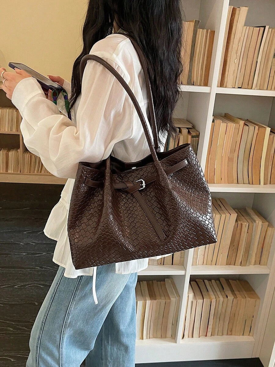 Premium Fashion Versatile Shoulder Commuter Bag For Women, Spring/Summer New Style Student Class Large Capacity Tote Bag, Woven Shopping Large Bag