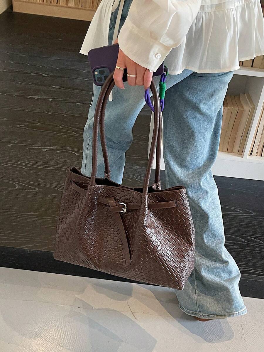 Premium Fashion Versatile Shoulder Commuter Bag For Women, Spring/Summer New Style Student Class Large Capacity Tote Bag, Woven Shopping Large Bag