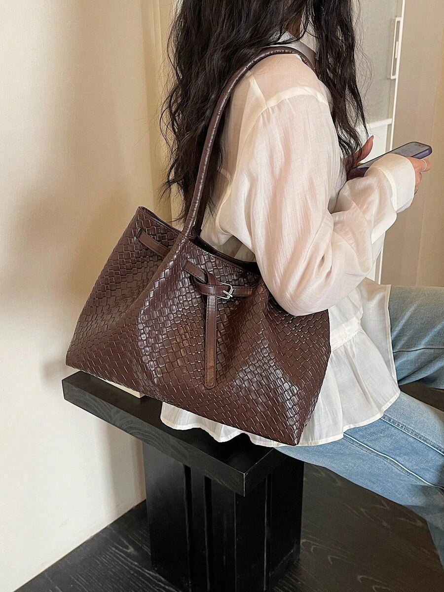 Premium Fashion Versatile Shoulder Commuter Bag For Women, Spring/Summer New Style Student Class Large Capacity Tote Bag, Woven Shopping Large Bag
