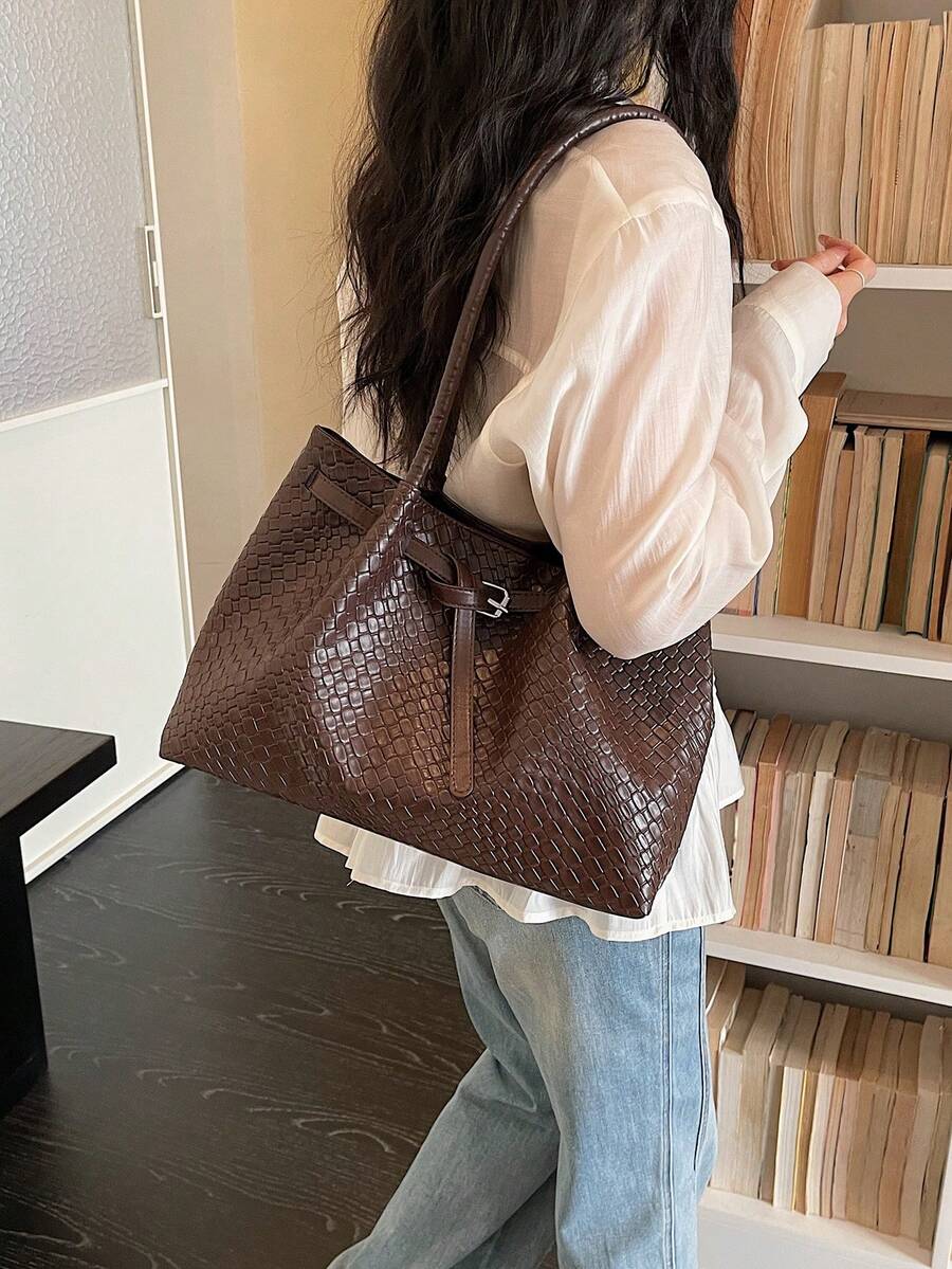 Premium Fashion Versatile Shoulder Commuter Bag For Women, Spring/Summer New Style Student Class Large Capacity Tote Bag, Woven Shopping Large Bag