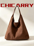 Women's Shoulder Casual Faux Suede Tote Bag With Small Pouch, Large Capacity Fashion Versatile Street Coffee Color Hobo Bag, Foldable Storage, Suitable For Shopping, Travel, Commuting