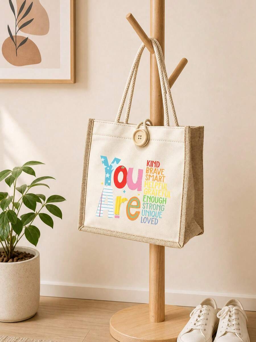 Inspirational Print Tote Bag Set, Fun Design, With Zipper Coin Purse, Large Capacity Cosmetic Bag, Reusable Shopping Bag, Multi-Functional Toiletry Bag, Makeup Storage Bag, Travel Cosmetic Bag, Portab