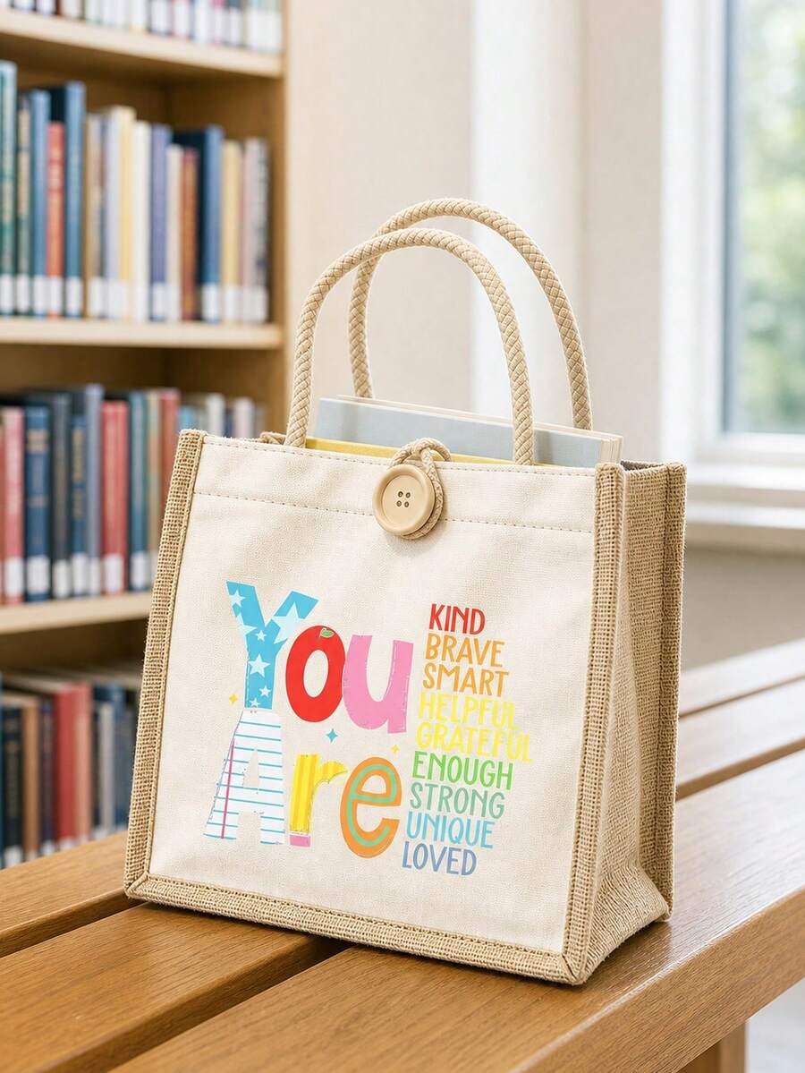Inspirational Print Tote Bag Set, Fun Design, With Zipper Coin Purse, Large Capacity Cosmetic Bag, Reusable Shopping Bag, Multi-Functional Toiletry Bag, Makeup Storage Bag, Travel Cosmetic Bag, Portab