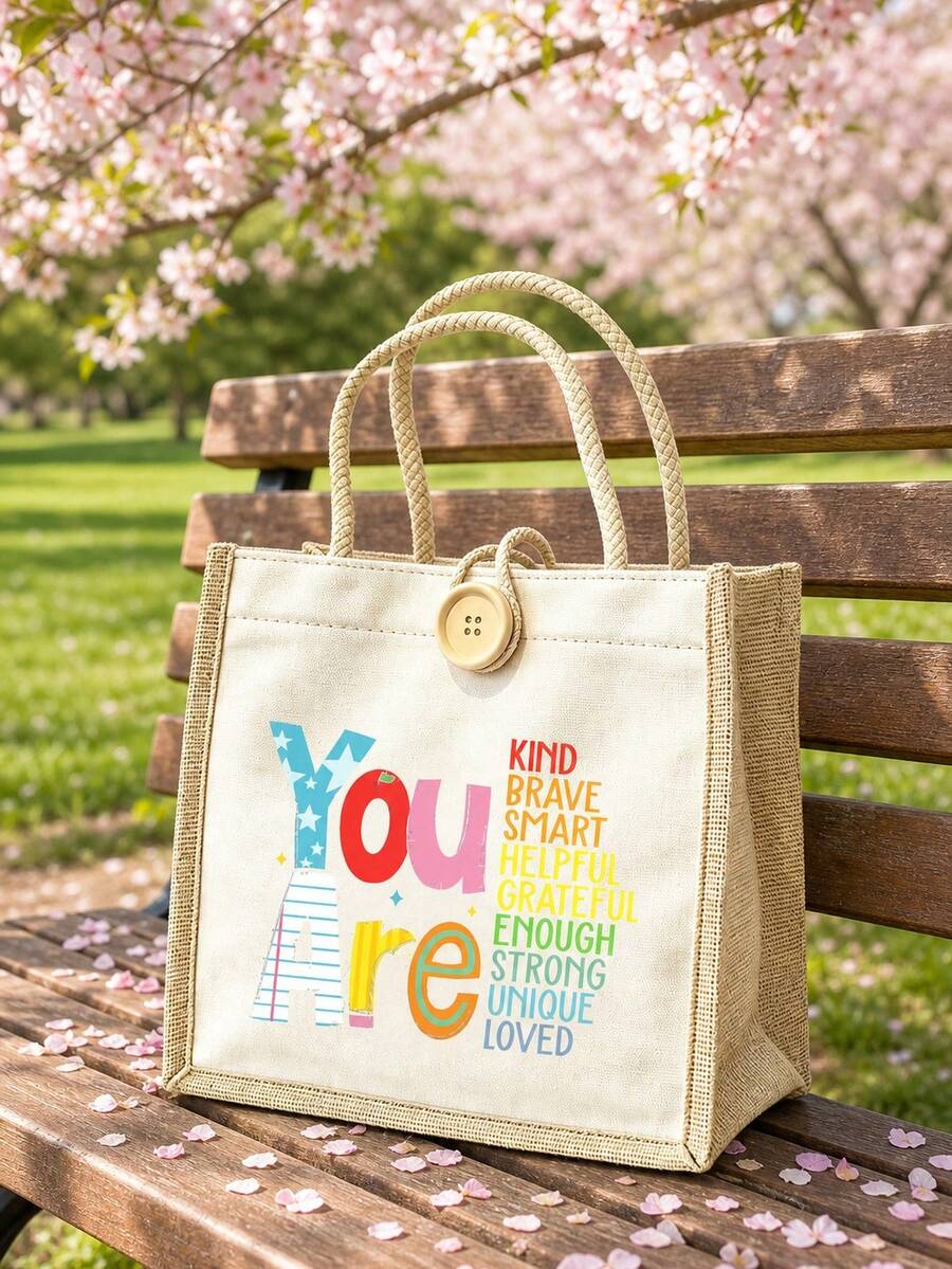 Inspirational Print Tote Bag Set, Fun Design, With Zipper Coin Purse, Large Capacity Cosmetic Bag, Reusable Shopping Bag, Multi-Functional Toiletry Bag, Makeup Storage Bag, Travel Cosmetic Bag, Portab