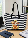 Cute Highland Cow Theme Black And White Striped Tote Bag And Small Pouch