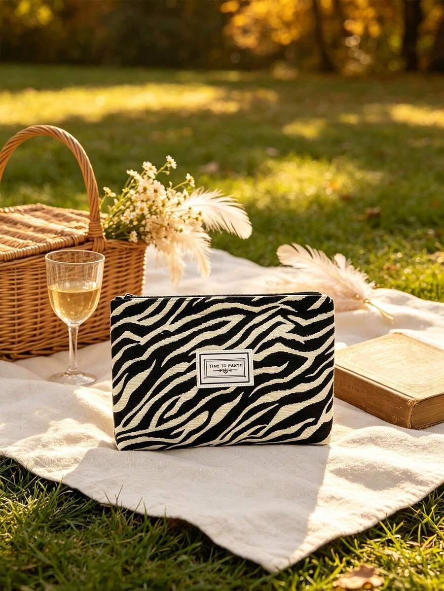 Silver-White Leopard Print Shoulder Bag And Zebra Print Small Bag, Fashionable Vintage Foldable Tote Bag, Student Commuter Casual Bag, Multi-Functional Shopping Bag, French Elegant Handbag, Versatile