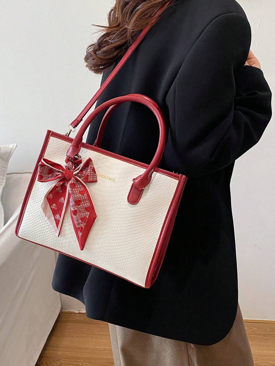 2026 New Silk Scarf Large Capacity High-End Fashion Commuter Canvas Tote Shoulder Bag