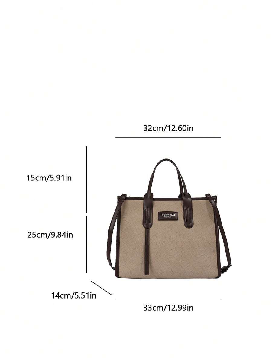 1pc Khaki PU Large Capacity Women's Tote Bag, Modern Style Beach Bag & Durable Shoulder Bag, Suitable For Work Commute And Vacation Travel