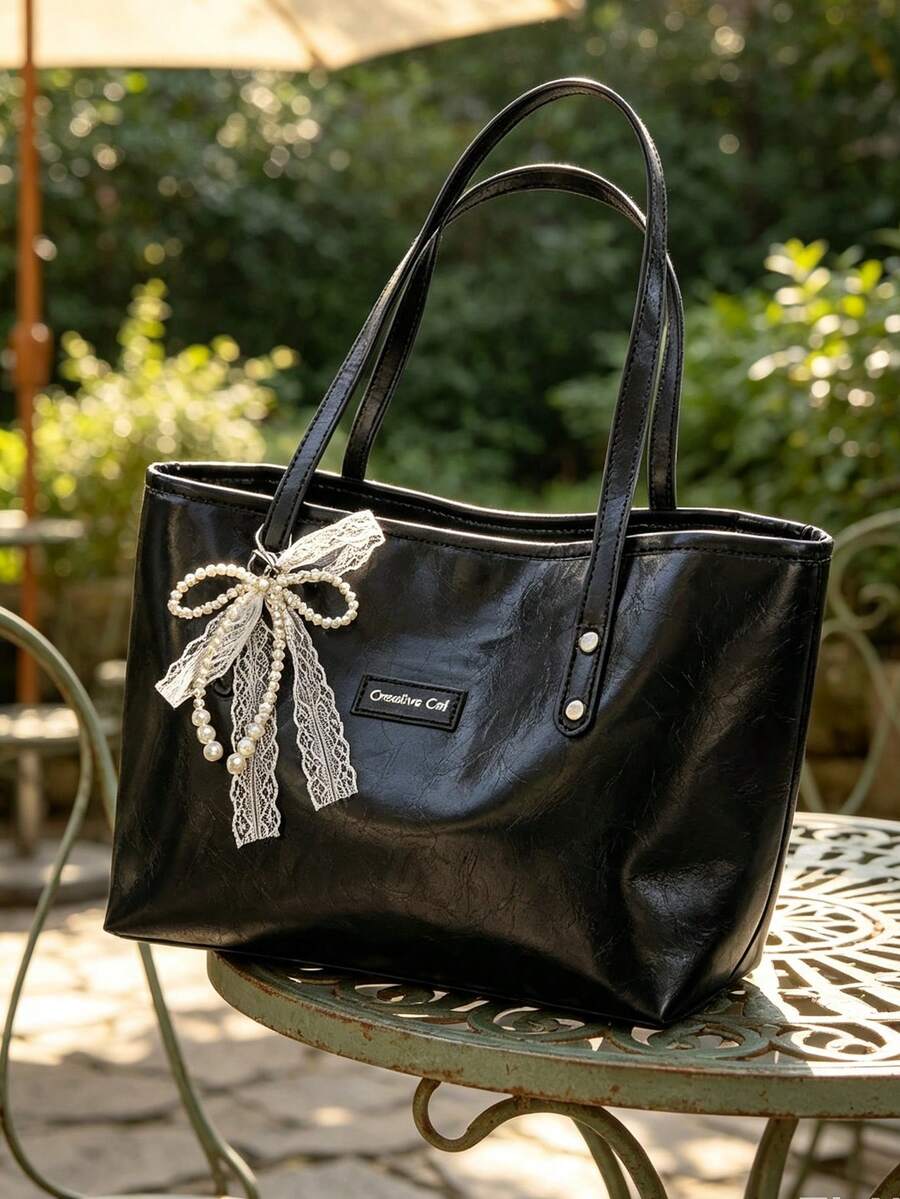 Women's Ribbon Tote Bag, Bow Decor Commuter Bag, Keychain Shoulder Bag, Coin Purse, Large Capacity Travel Storage Bag, Book Bag, Minimalist Handbag, Versatile Handbag/Crossbody Bag For Commuting/Shopp