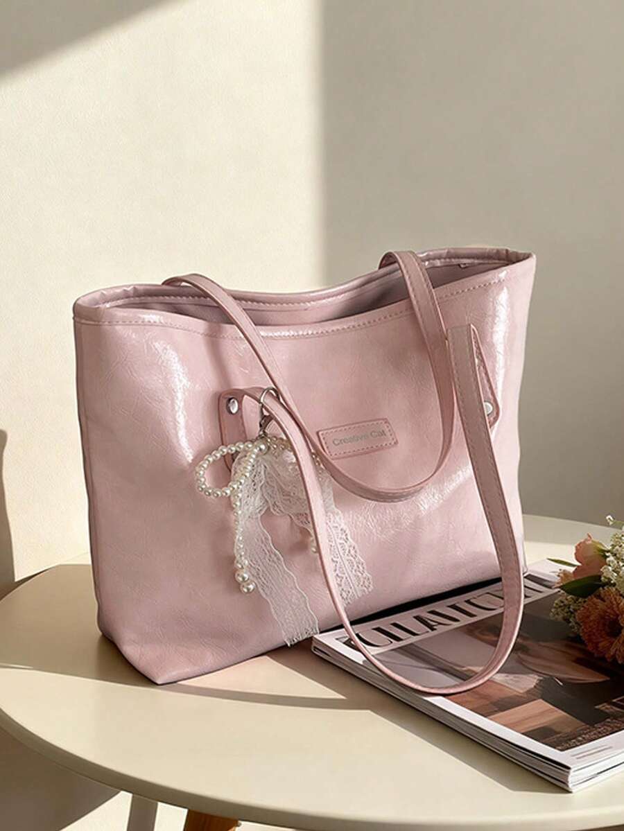 Women's Ribbon Tote Bag, Bow Decor Commuter Bag, Keychain Shoulder Bag, Coin Purse, Large Capacity Travel Storage Bag, Book Bag, Minimalist Handbag, Versatile Handbag/Crossbody Bag For Commuting/Shopp