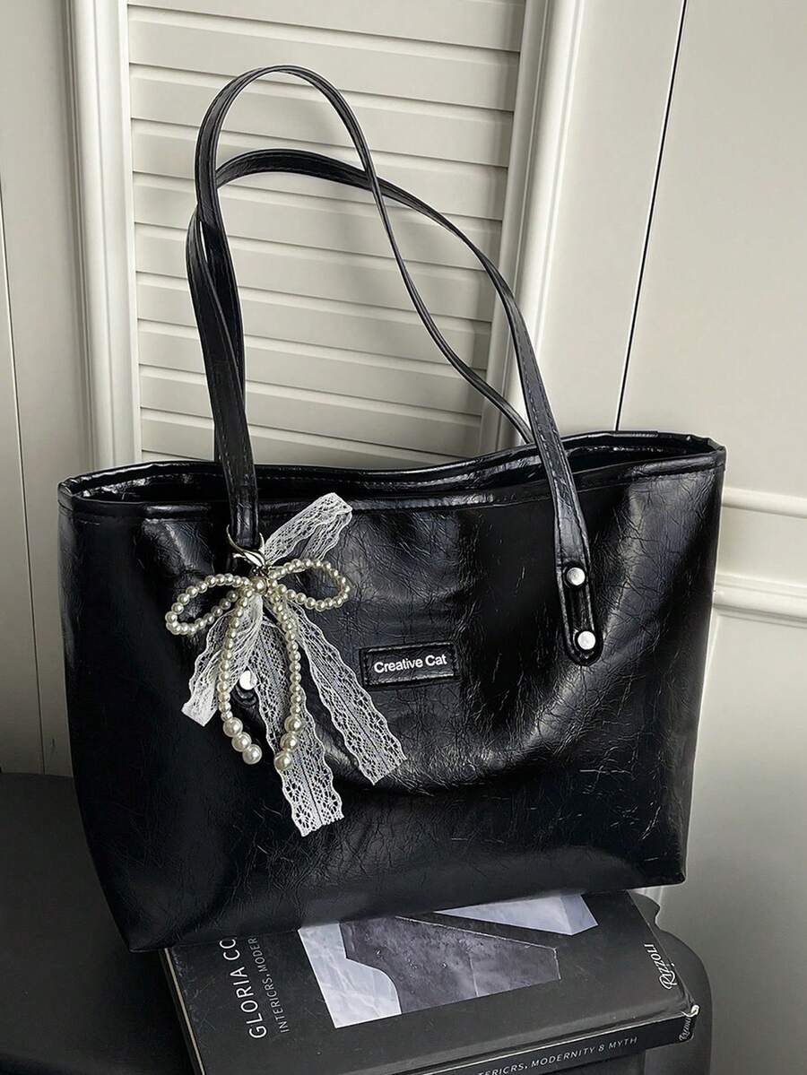 Women's Ribbon Tote Bag, Bow Decor Commuter Bag, Keychain Shoulder Bag, Coin Purse, Large Capacity Travel Storage Bag, Book Bag, Minimalist Handbag, Versatile Handbag/Crossbody Bag For Commuting/Shopp
