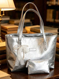 Women's Ribbon Tote Bag, Bow Decor Commuter Bag, Keychain Shoulder Bag