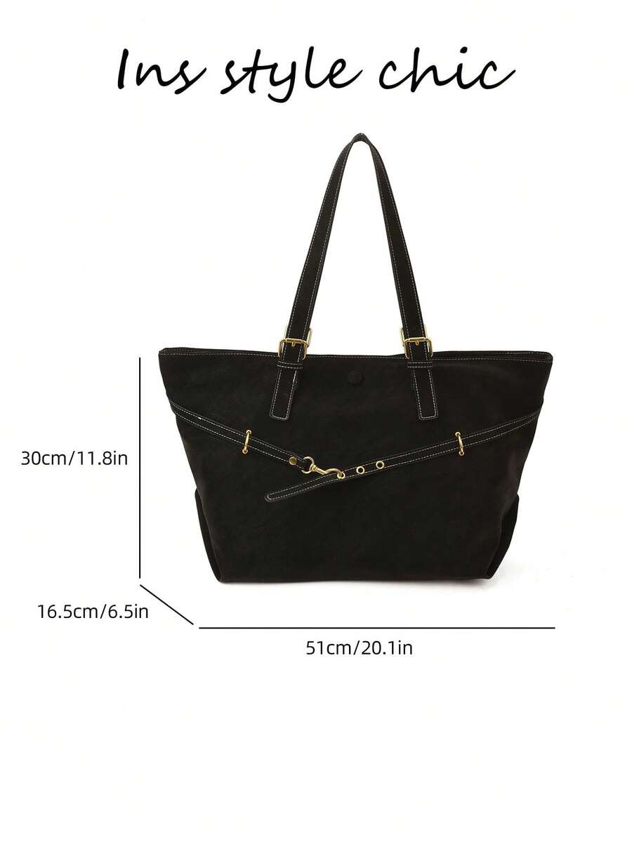 Metal Hardware Trim With Contrast Stitching Detail, Oversized Open Top Interior With Multiple Compartments For Books, Laptop, Umbrella, Cosmetics And Daily Essentials, Zipper Closure For Easy Access A