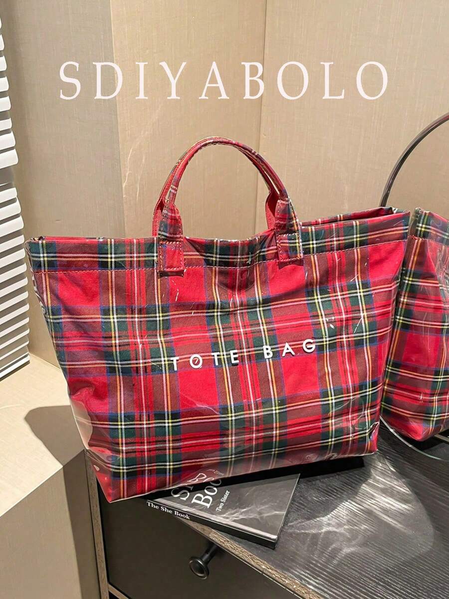 Fashionable Tote Bag- Large Capacity, Made Of Lightweight PVC And Kraft Paper, With Hook And Loop Closure, Stylish Choice For Women, Jelly Bag
