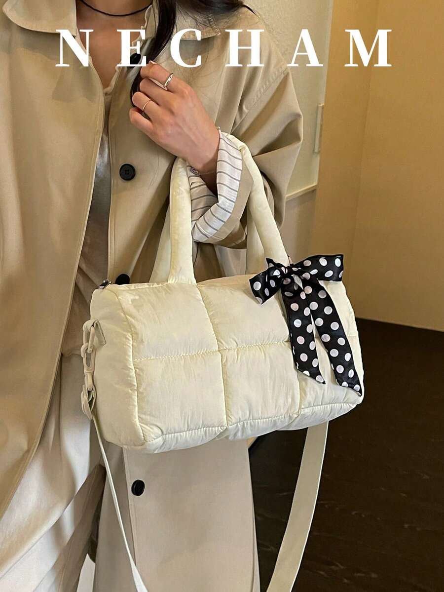1pc Solid Color Minimalist Fashion Handbag Niche New Style Daily Versatile Shoulder Puff Bag