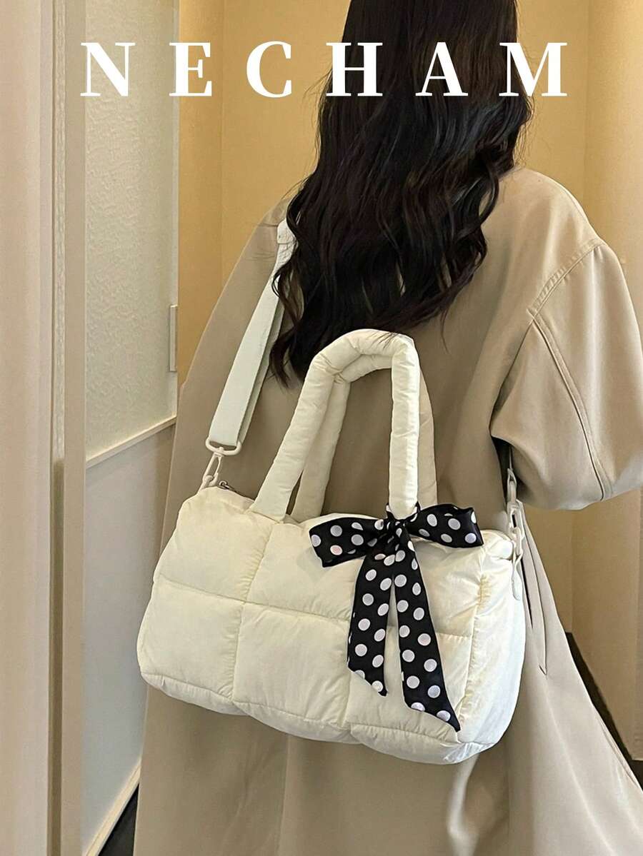 1pc Solid Color Minimalist Fashion Handbag Niche New Style Daily Versatile Shoulder Puff Bag