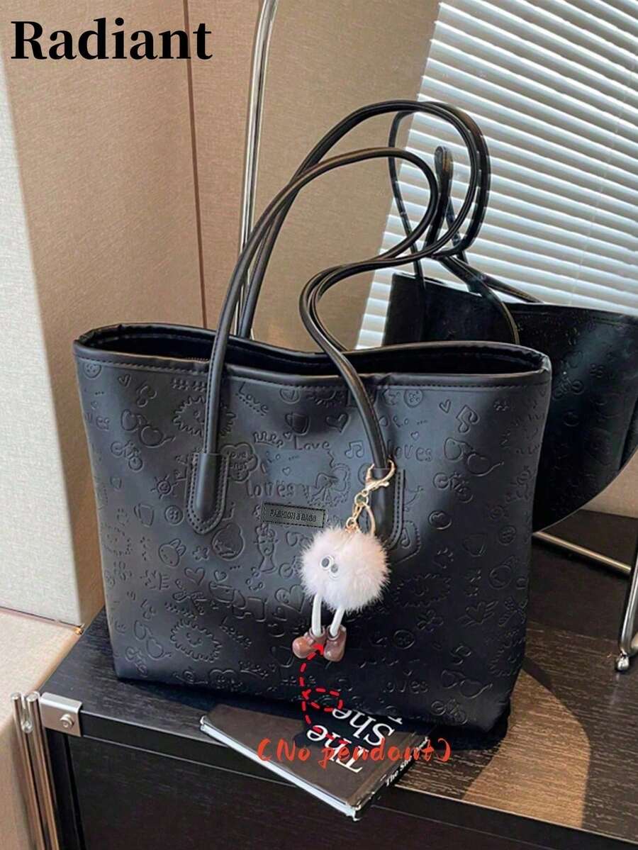 Large Capacity Women's Fashion Multifunctional Shoulder Bag, New Canvas Tote Bag, Suitable For School, Commuting And Shopping (No Pendant)
