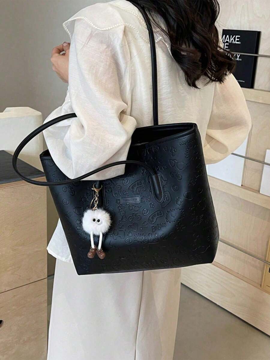 Large Capacity Women's Fashion Multifunctional Shoulder Bag, New Canvas Tote Bag, Suitable For School, Commuting And Shopping (No Pendant)