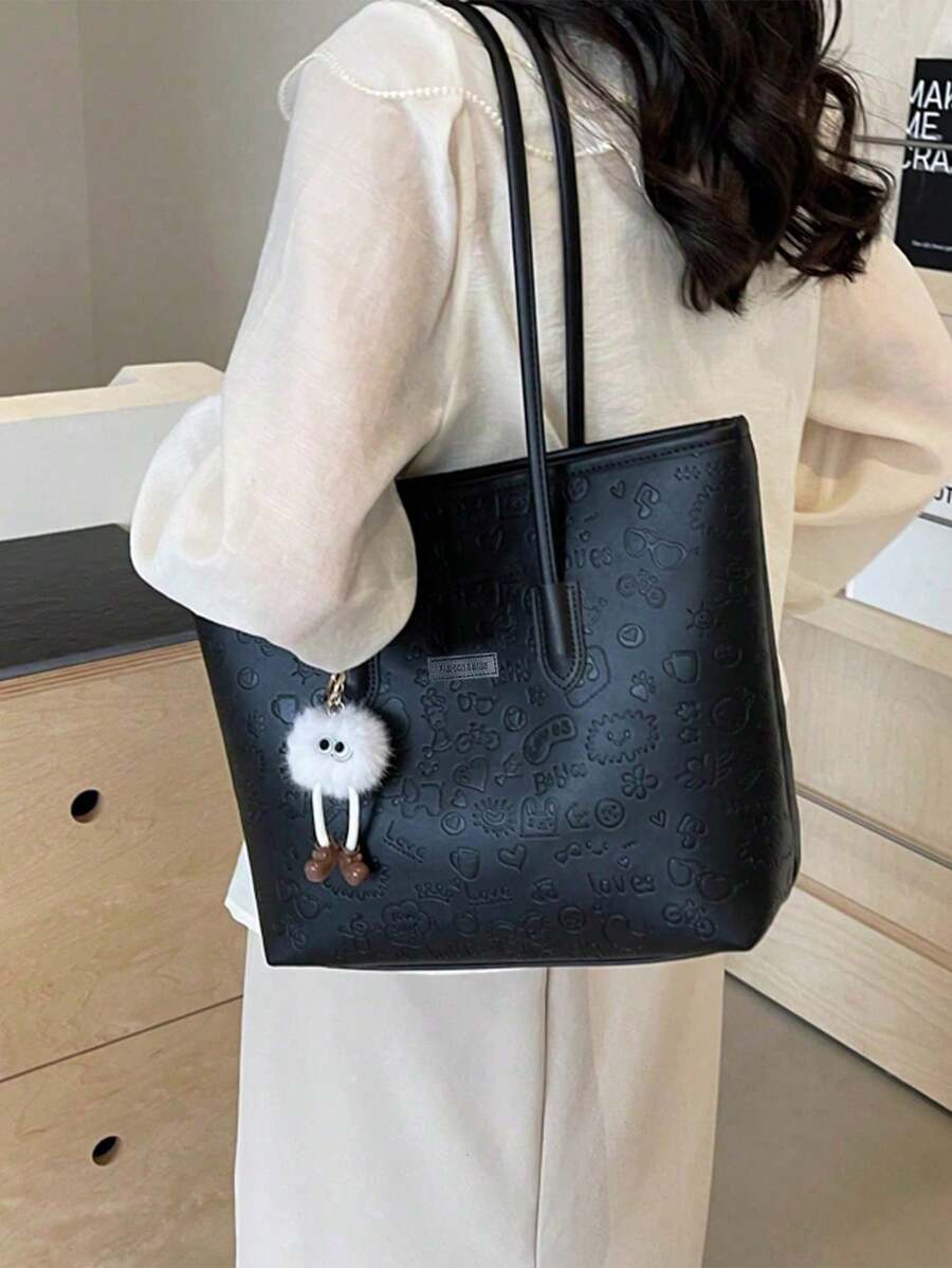 Large Capacity Women's Fashion Multifunctional Shoulder Bag, New Canvas Tote Bag, Suitable For School, Commuting And Shopping (No Pendant)