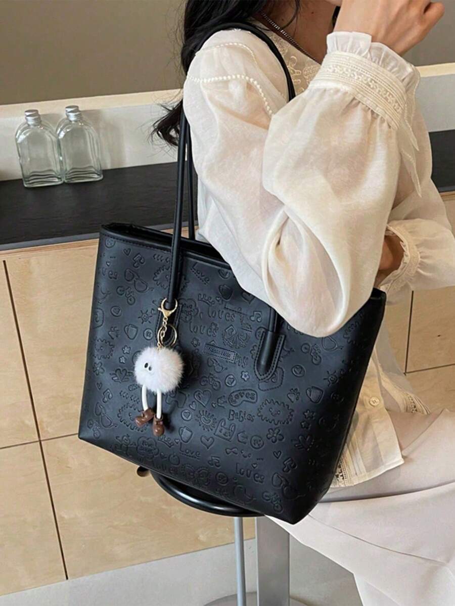Large Capacity Women's Fashion Multifunctional Shoulder Bag, New Canvas Tote Bag, Suitable For School, Commuting And Shopping (No Pendant)