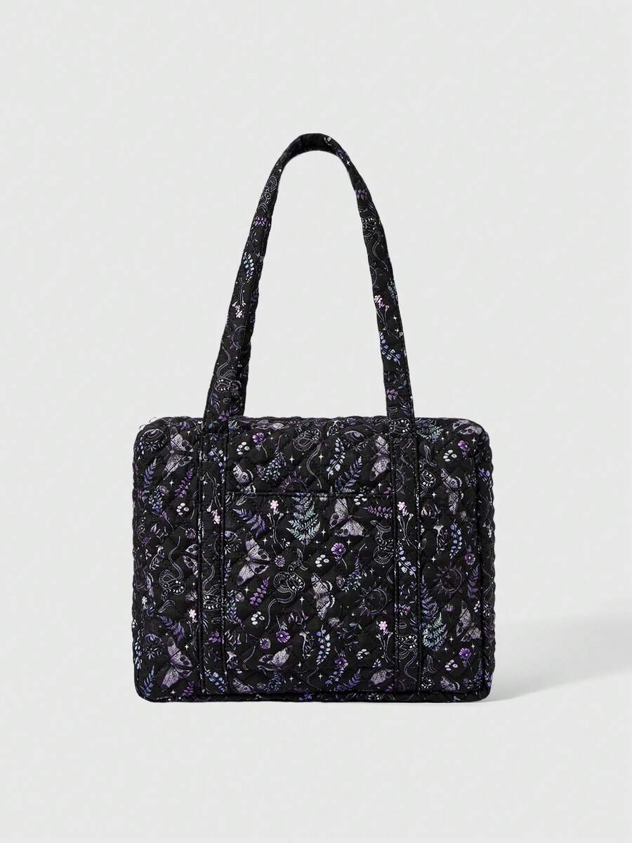 ROMWE Goth Purple Bat Print Fashion Large Capacity Women's Tote Bag, Halloween, Halloween Bags Perfect For Fancy Party Matching With Halloween Costumes, Best Halloween Gifts For Women