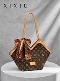 Atmosphere Retro Printed Tote Bag With Old Flower Scarves Decorated With Large-Capacity Commuter Ladies Shoulder Bag