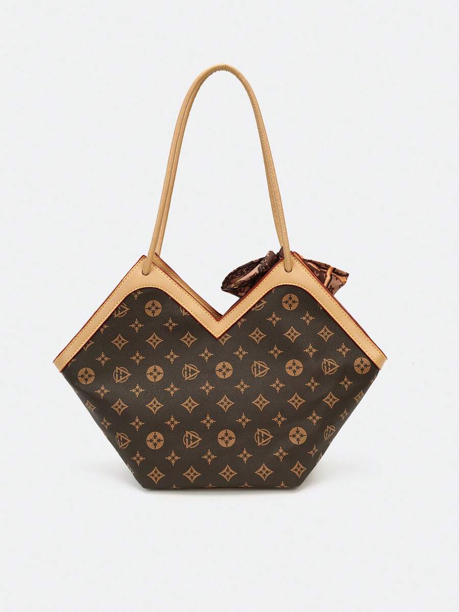 Atmosphere Retro Printed Tote Bag With Old Flower Scarves Decorated With Large-Capacity Commuter Ladies Shoulder Bag