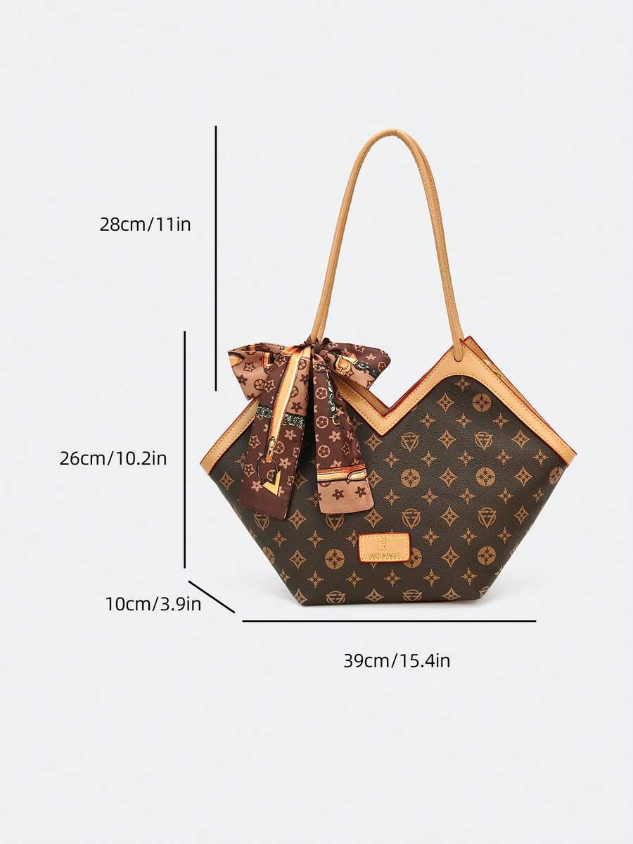Atmosphere Retro Printed Tote Bag With Old Flower Scarves Decorated With Large-Capacity Commuter Ladies Shoulder Bag
