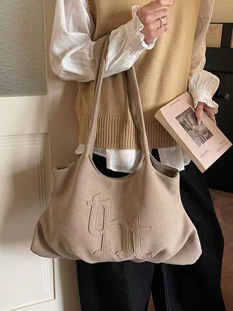 Slouchy Large Capacity Lightweight Tote Bag, Fashionable Outing Shopping Bag, Casual Versatile Commuter Shoulder Underarm Bag