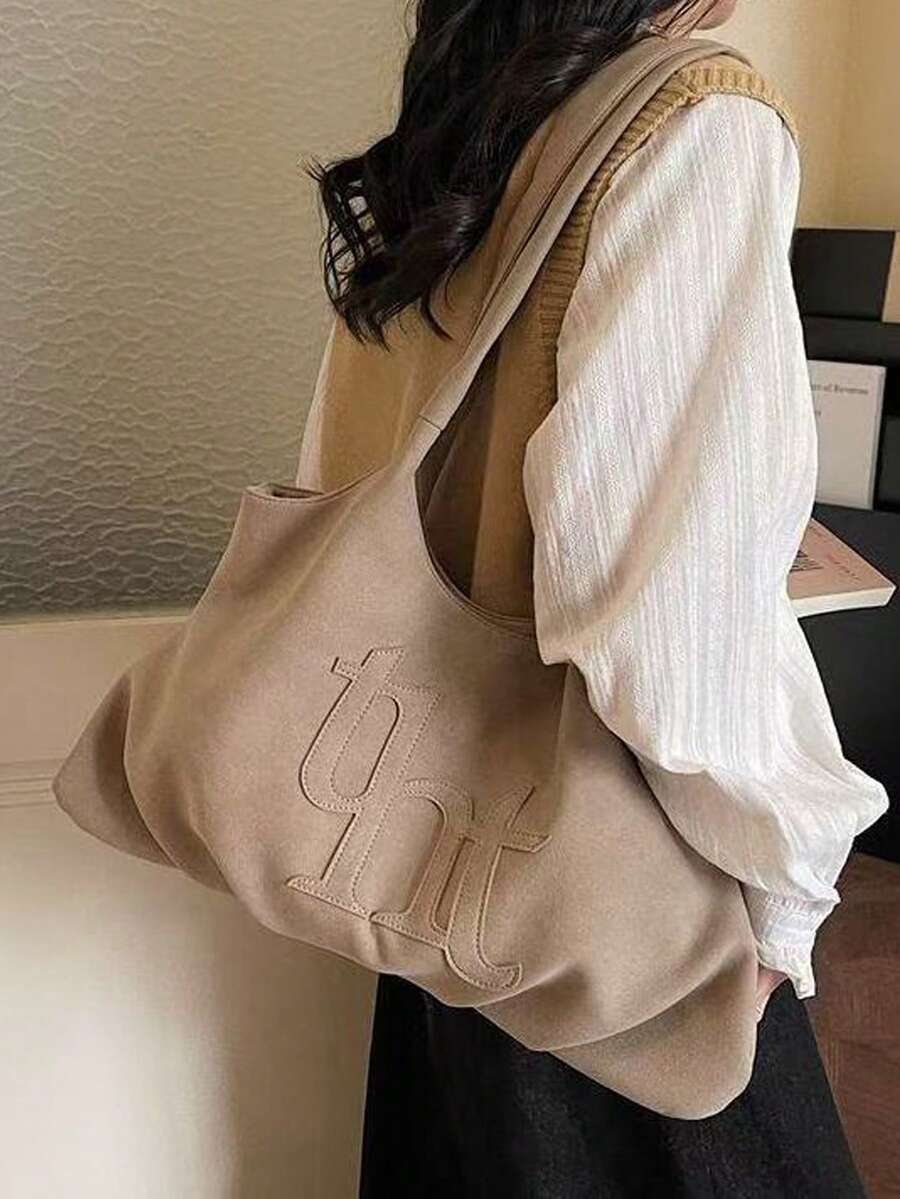 Slouchy Large Capacity Lightweight Tote Bag, Fashionable Outing Shopping Bag, Casual Versatile Commuter Shoulder Underarm Bag