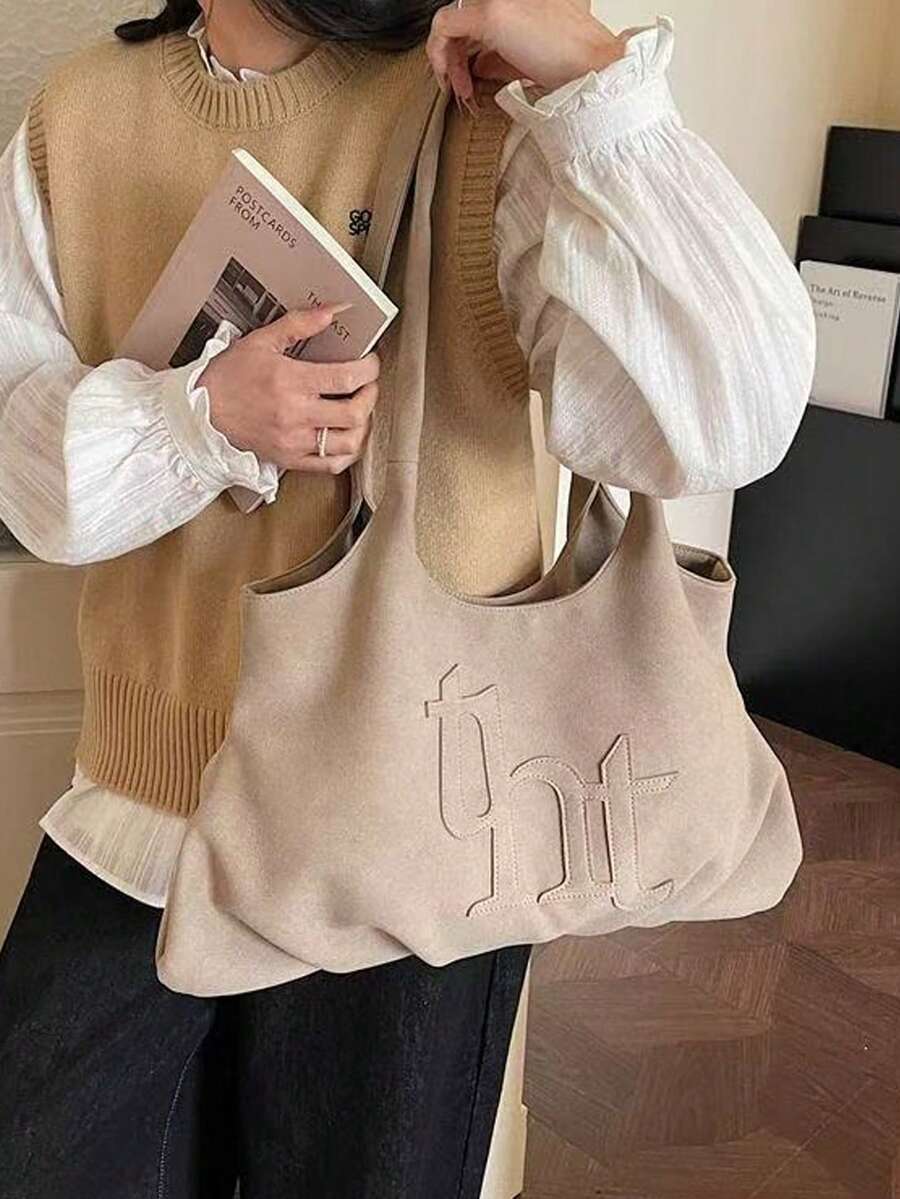 Slouchy Large Capacity Lightweight Tote Bag, Fashionable Outing Shopping Bag, Casual Versatile Commuter Shoulder Underarm Bag