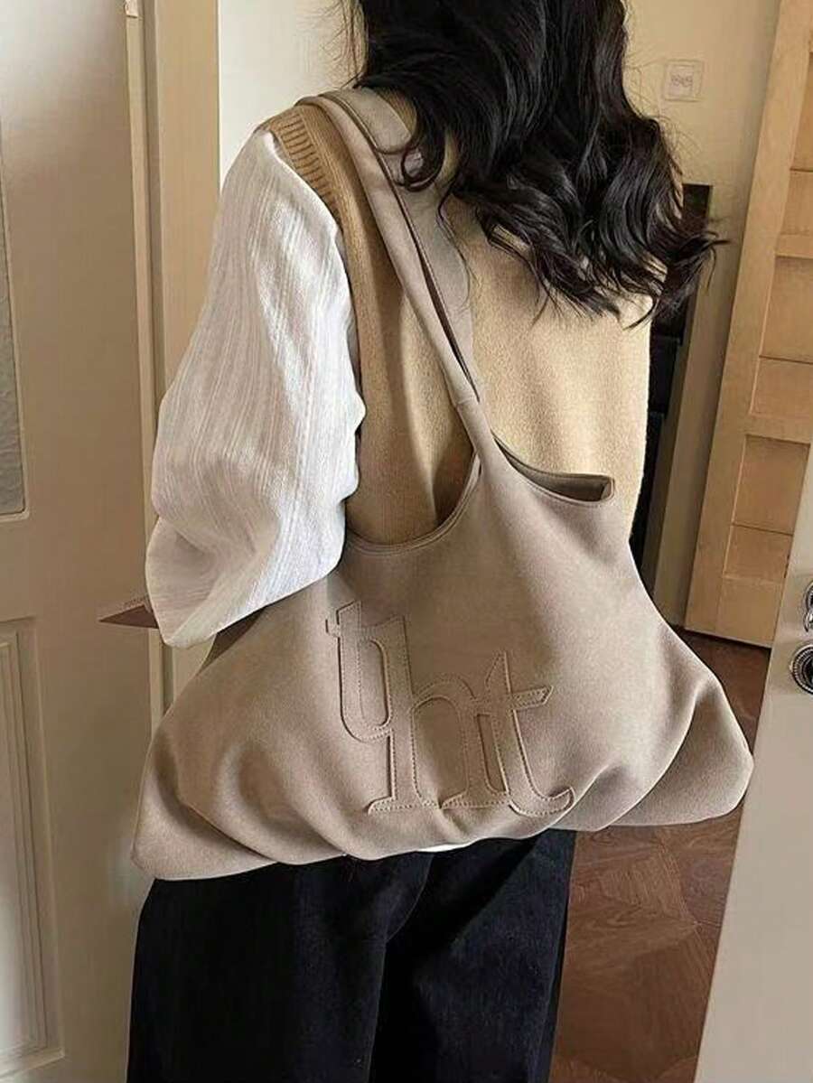 Slouchy Large Capacity Lightweight Tote Bag, Fashionable Outing Shopping Bag, Casual Versatile Commuter Shoulder Underarm Bag