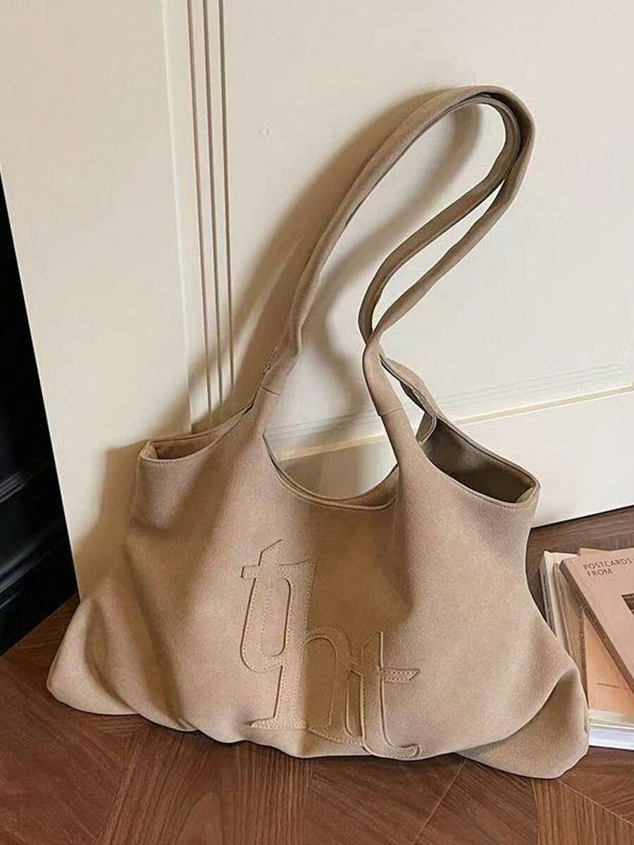 Slouchy Large Capacity Lightweight Tote Bag, Fashionable Outing Shopping Bag, Casual Versatile Commuter Shoulder Underarm Bag